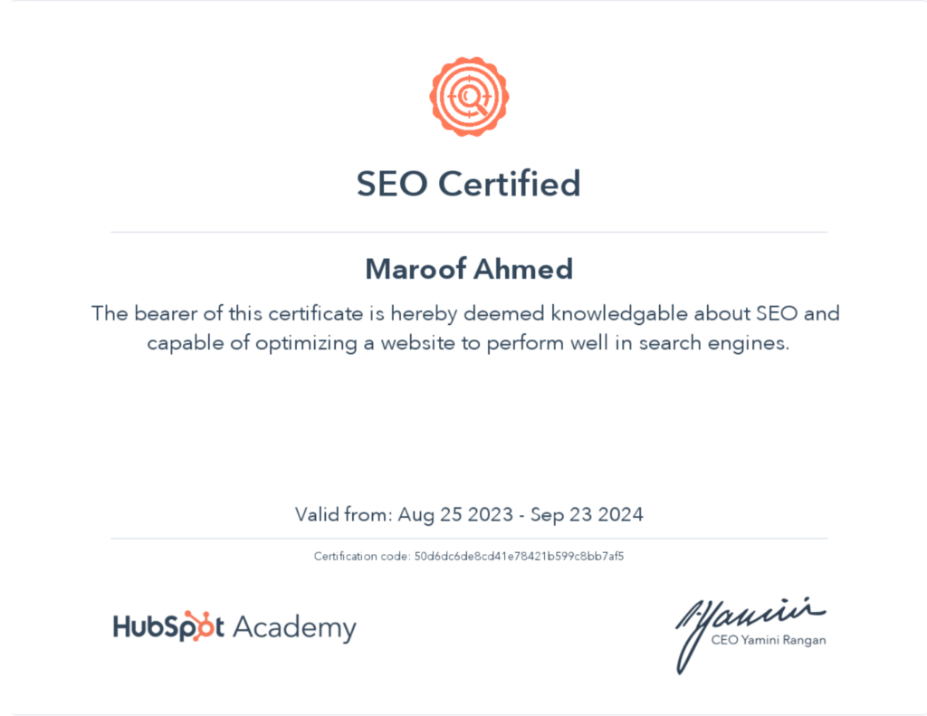 Maroof-Ahmed-SEO-Hubspot-Certifed