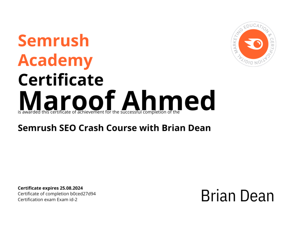 Maroof-Ahmed-SEO-semrush-certified